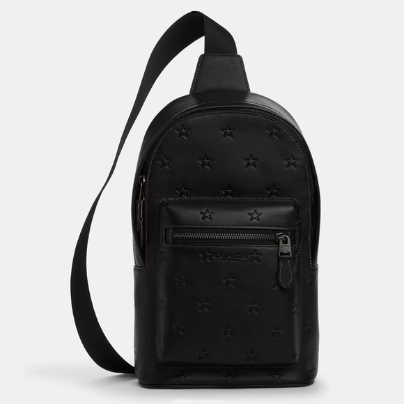 Coach West Pack Bag with Star Print Smooth Calf Leather in Gunmetal/Black NWT - Picture 9 of 16